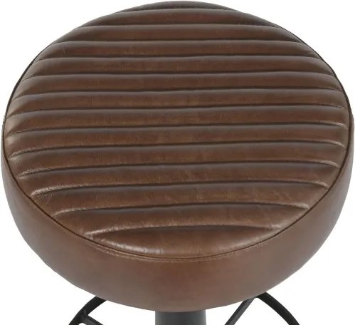 Scaun rotativ de bar din piele naturala si metal, stil industrial, "Rotor"