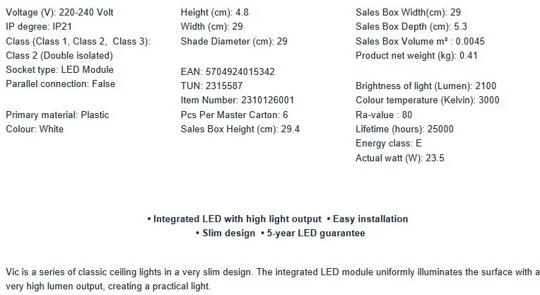 Plafoniera LED stil minimalist Vic 29cm, 3000K