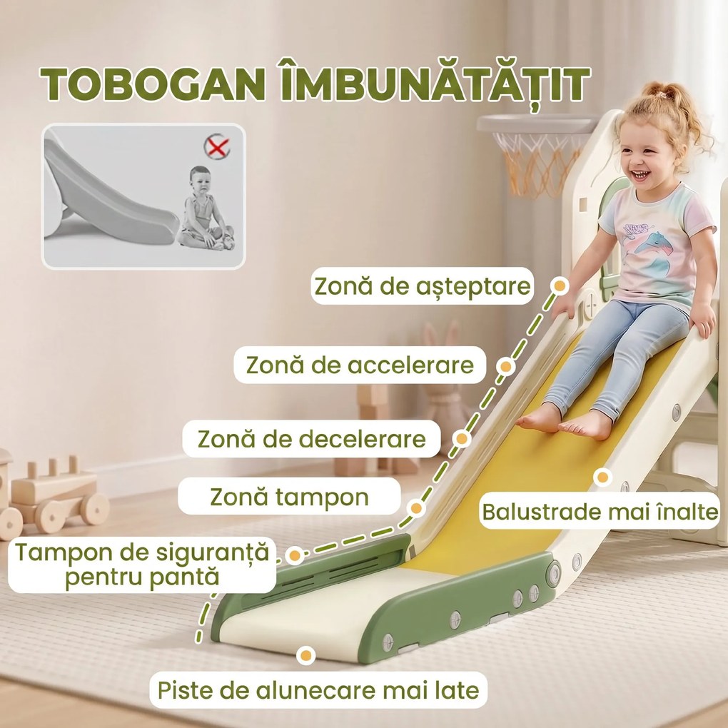 AIYAPLAY Tobogan pentru Copii 1-3 Ani cu Platformă de Cățărare, Coș de Baschet, Spațiu de Depozitare, Trepte Antiderapante, Crem | Aosom Romania