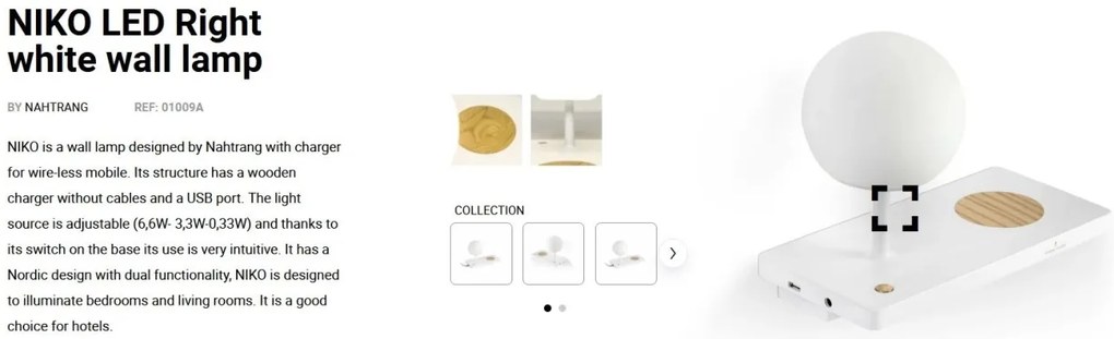 Aplica LED ultramoderna USB / Wireless charger NIKO dreapta