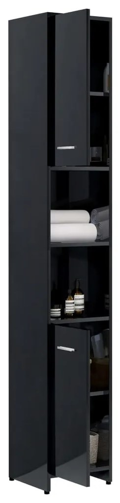 Dulap de baie, negru extralucios, 30x30x183,5 cm, PAL negru foarte lucios, Cu maner, 1