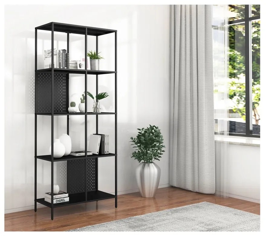 Bibliotecă neagră din metal 75x180 cm Charleston – Støraa