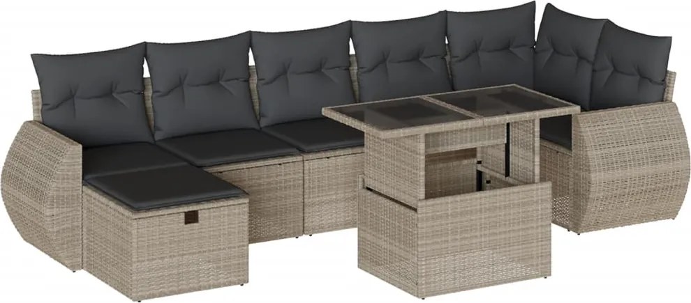 vidaXL Set mobilier de grădină cu perne, 8 piese gri deschis poliratan