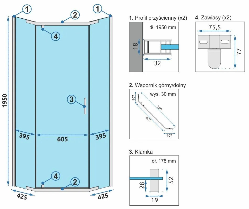 Cabina dus Axin crom – 90×90 cm