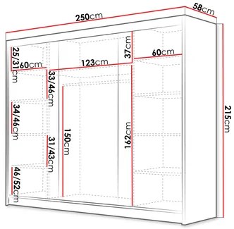 Dulap de haine cu uși culisante Fozzurt VII 250 (Alb + Negru + auriu) . Promo -17%. 1105715