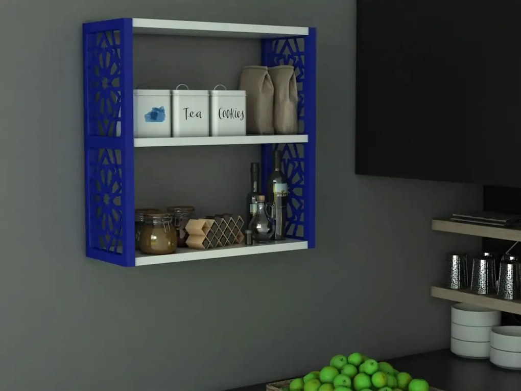 Raft de perete din PAL/PPE, Lulu Homs, alb-albastru, 50 x 45 x 20 cm