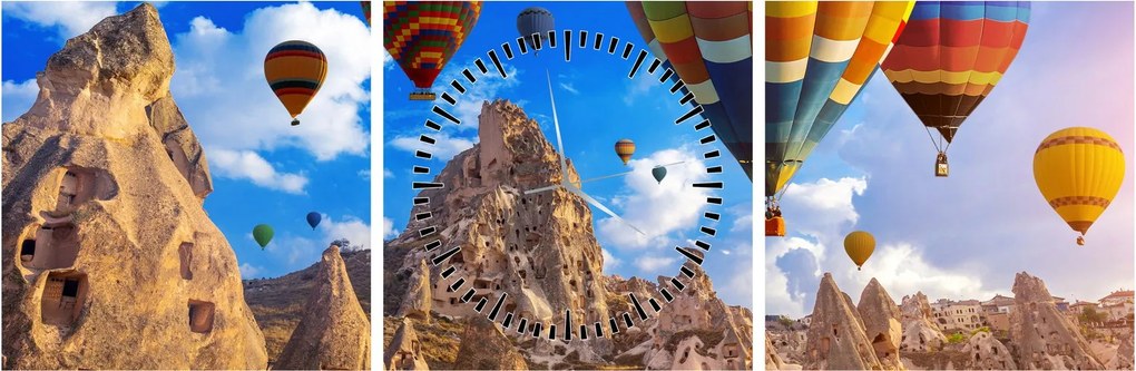 Tablou - Baloane cu aer cald, Cappadocia, Turcia. (cu ceas) (90x30 cm)