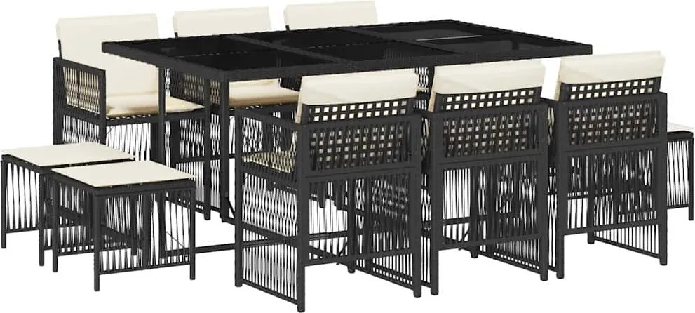 vidaXL Set mobilier de exterior cu perne, 11 piese, negru, poliratan