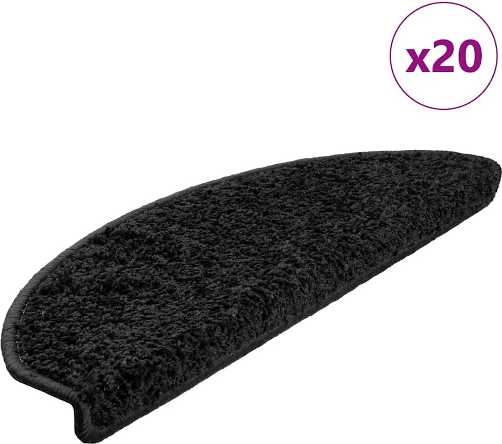 vidaXL Covorașe pentru scări, 20 buc., 65x21x4 cm, negru, semirotunde, mari