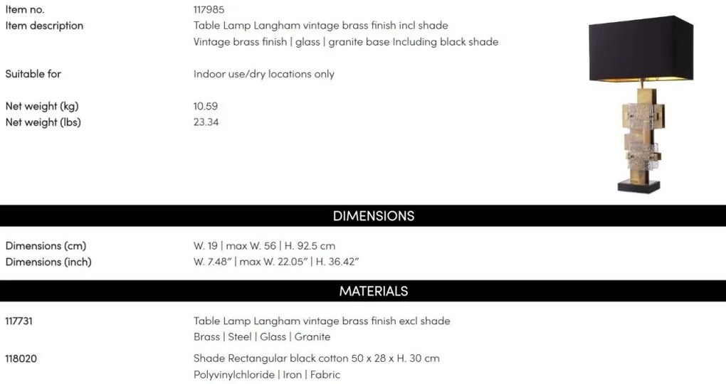 Veioza, Lampa de masa design LUX Langham