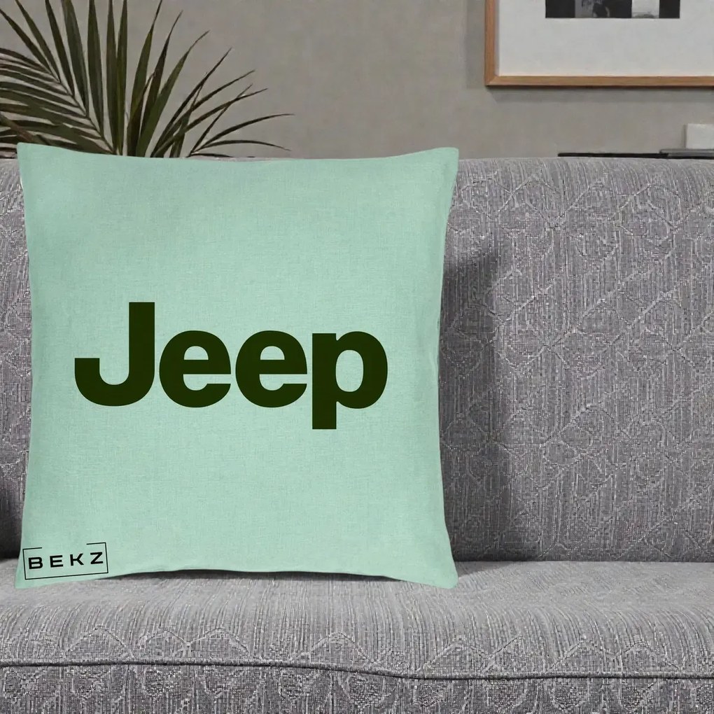 Perna Personalizata cu emblema Jeep, 40x40 cm, Verde Menta, Husa Detasabila, Perna Inclusa, BEKZ®