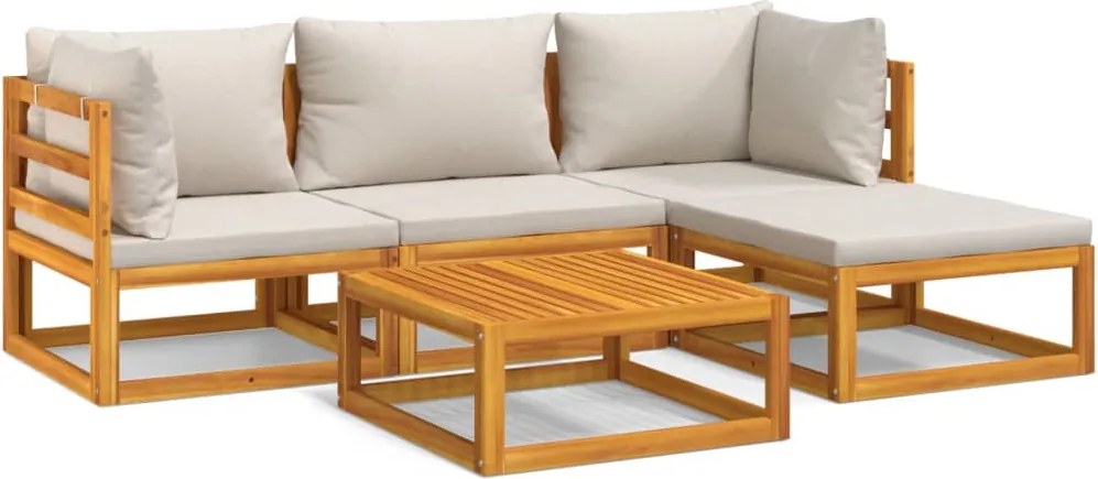 vidaXL Set mobilier grădină, perne gri deschis, 5 piese, lemn masiv