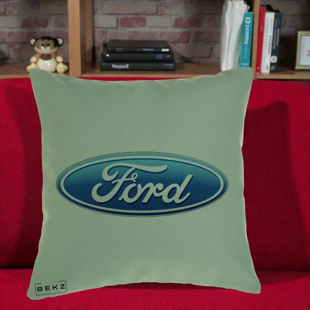 Perna Personalizata cu emblema Ford, 40x40 cm, Verde, Husa Detasabila, Perna Inclusa, BEKZ®