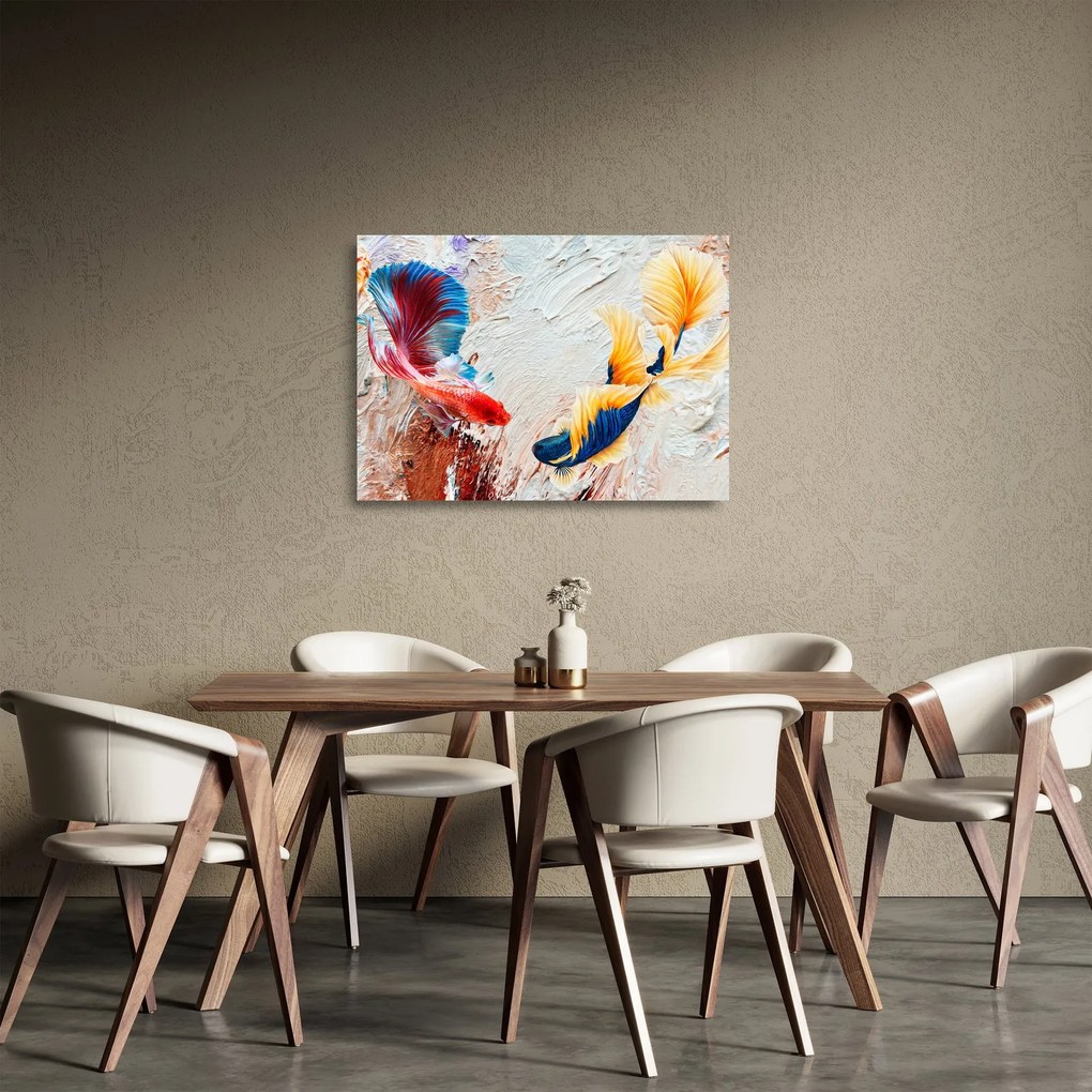 Tablou pe sticlă - Pești războinci (70x50 cm)