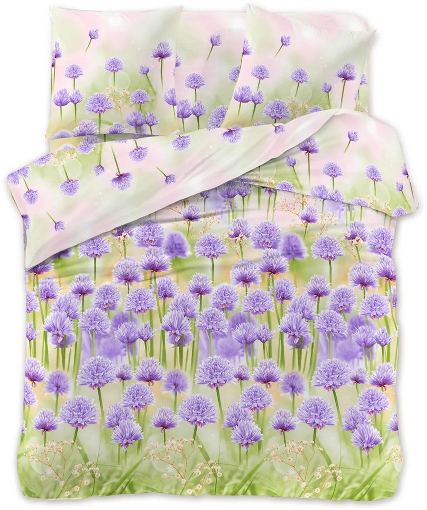Lenjerie de pat 3D PURPLE FLOWERS verde Dimensiune lenjerie de pat: 70 x 80 cm | 140 x 200 cm