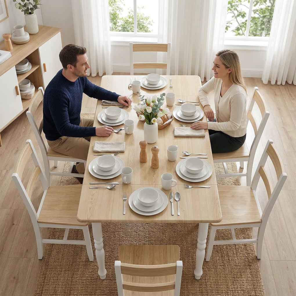 HOMCOM Masă Pliabilă pentru 2-6 Persoane, Extensibilă, Efect de Lemn, Finisaj Natural | Aosom Romania