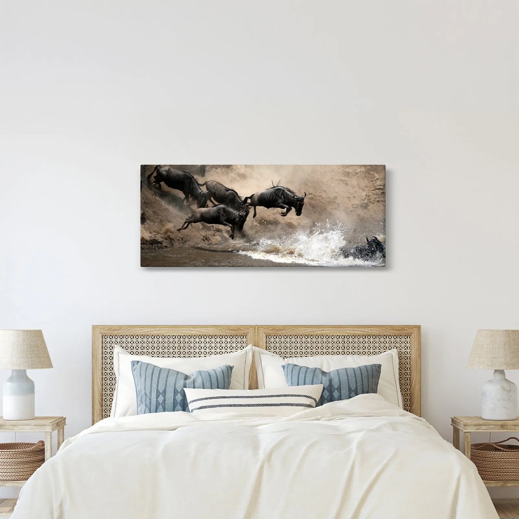 Tablou - Turmă de gnu (120x50 cm)