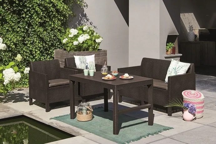 Masă de grădină LYON rattan - maro