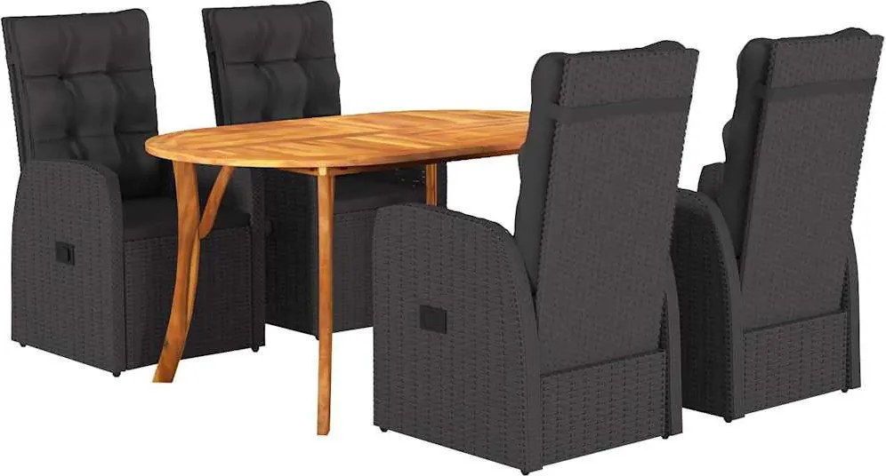 vidaXL Set de masă pentru grădină 5 pcs Negru poliratan