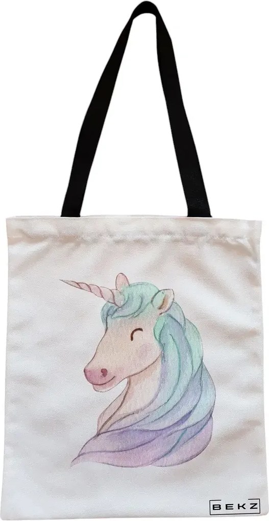 Sacosa de Panza pentru Cumparaturi, Geanta Tote, model Unicorn, Cu fermoar, 38x34.5 cm, Alba, BEKZ®