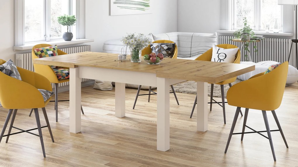 Mazzoni ROYAL Stejar Artisan/Bej (Șampanie) - MASĂ EXTENSIBILĂ PÂNĂ LA 2,7 m
