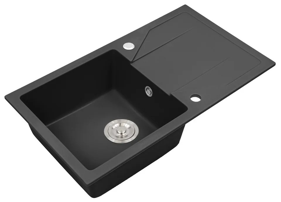 Chiuvetă Gori pătrată cu o singură lavoar și scurgător din granit, neagră