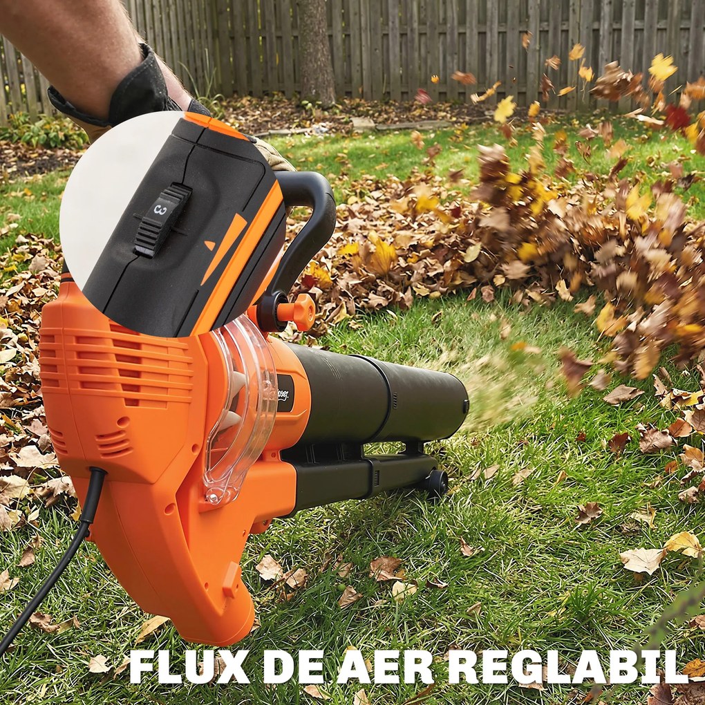 Outsunny 3-în-1 Suflantă, Aspirator, Tocător pentru Frunze 3000W, Ușor | Aosom Romania