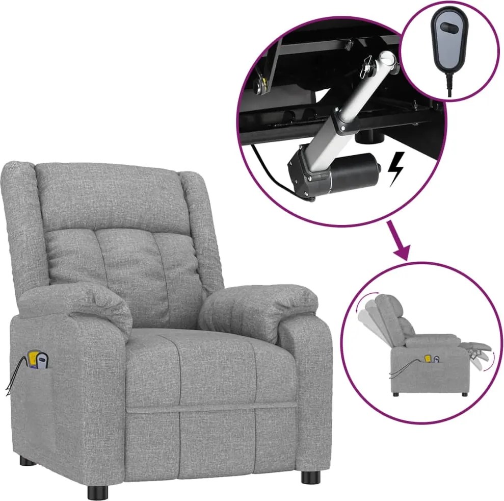 vidaXL Fotoliu de masaj electric rabatabil, gri deschis, textil