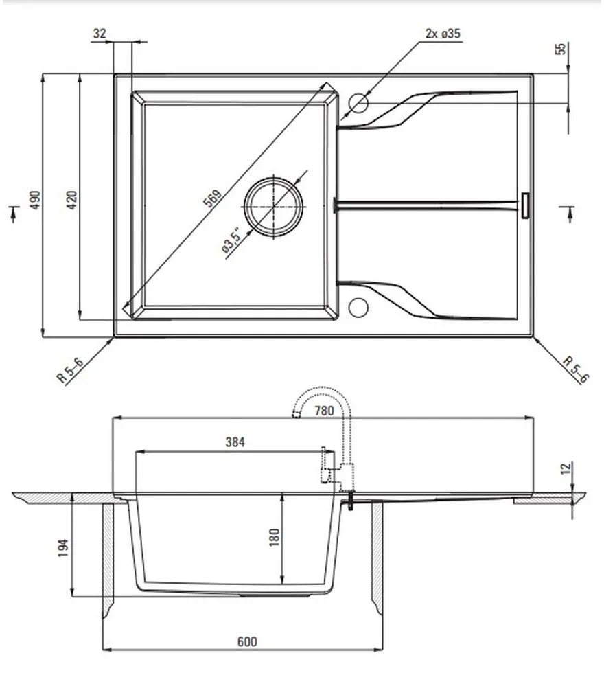 Chiuveta bucatarie compozit cu picurator antracit metalic Deante Andante Flush Antracit metalic