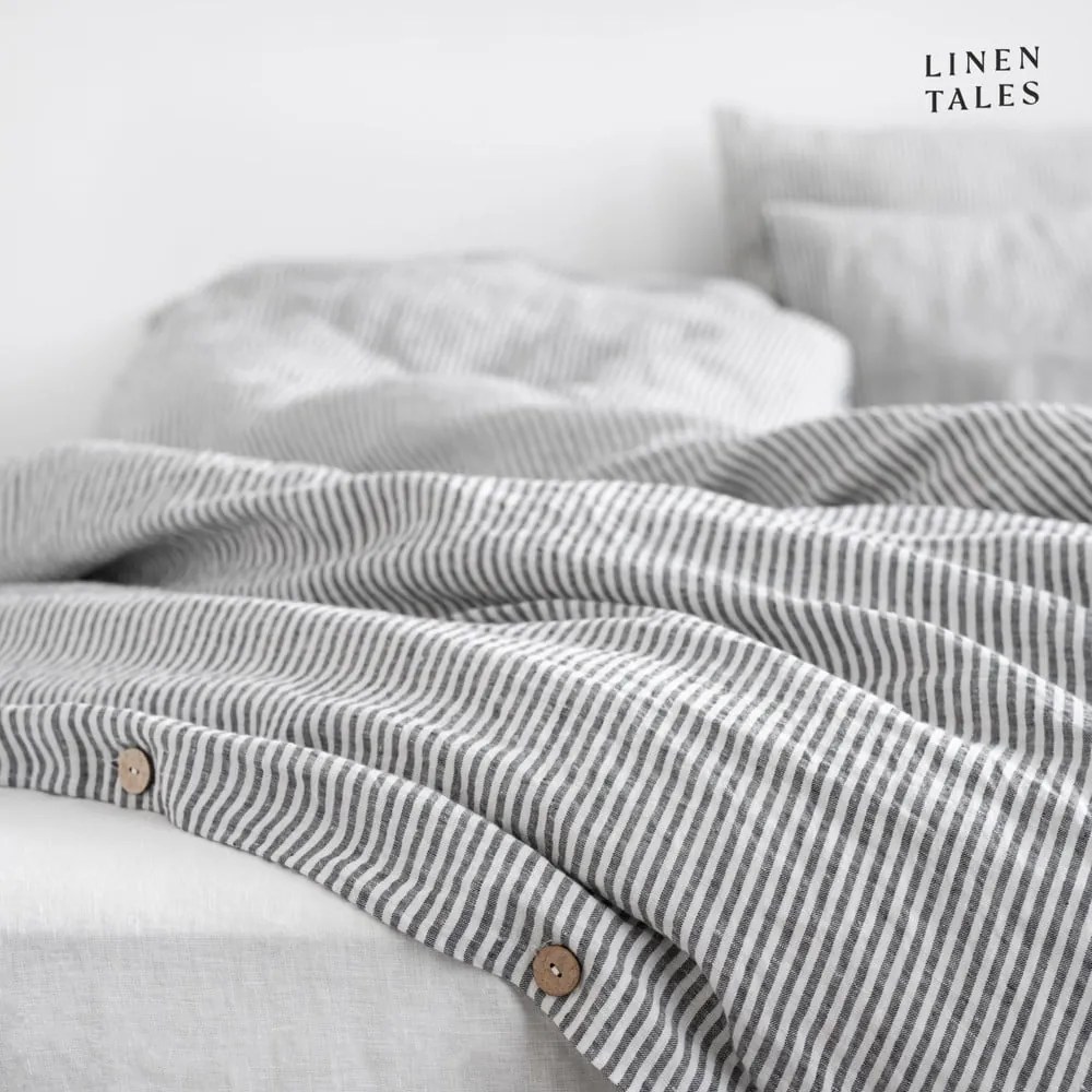Lenjerie de pat neagră-albă din in pentru pat dublu 200x200 cm – Linen Tales