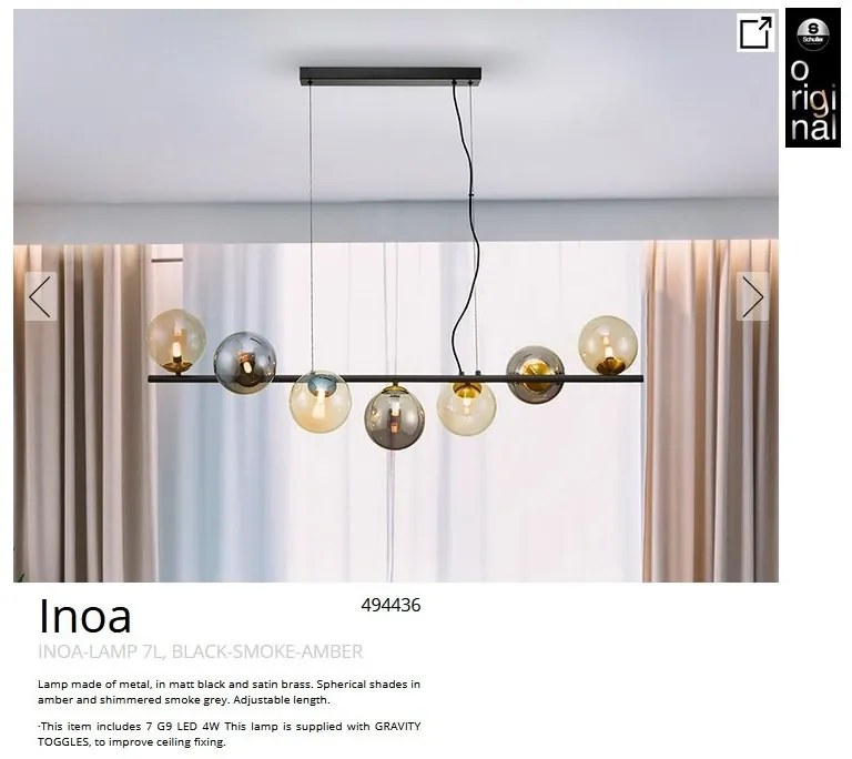 Lustra suspendata design modern Inoa fumuriu/chihlimbar