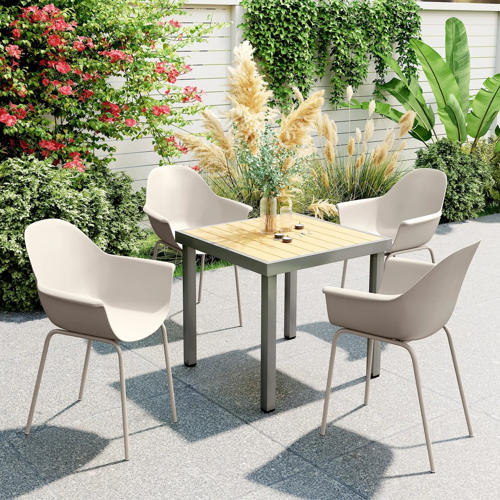 Outsunny Set de 4 Scaune de Grădină Gri, Stivuibile, cu Spătar Înalt și Cotieră, Cadru din Metal, Design Elegant pentru Exterior | Aosom Romania