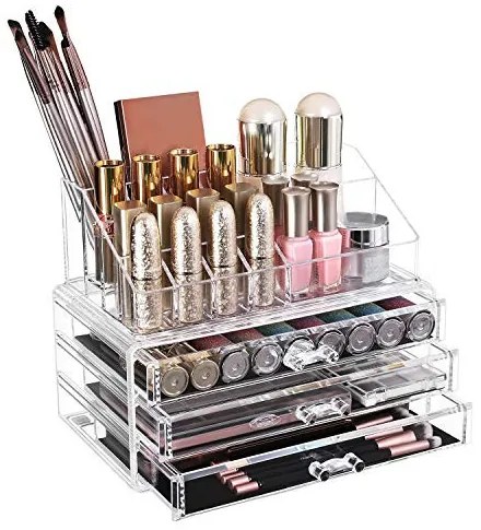 Organizator cosmetice cu 3 sertare, plastic, transparent, Songmics