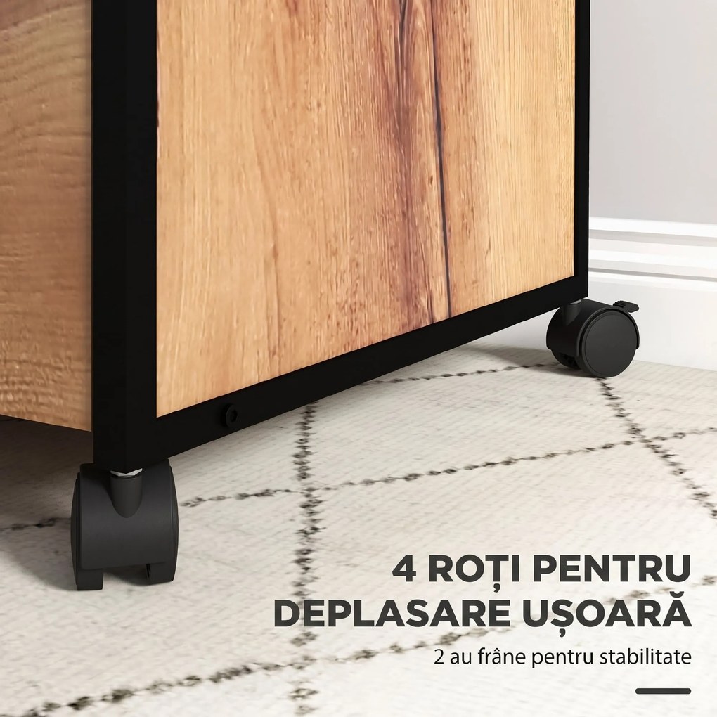 Vinsetto Dulap Sertare Birou, 2 Sertare cu Încuietoare, Roți, 44x40x66,5 cm, Maro Rustic | Aosom Romania