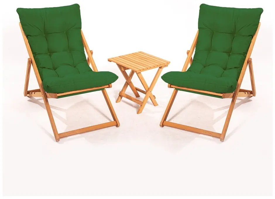 Set mobilier de grădină verde/natural din lemn de fag pentru 2 persoane – Floriane Garden