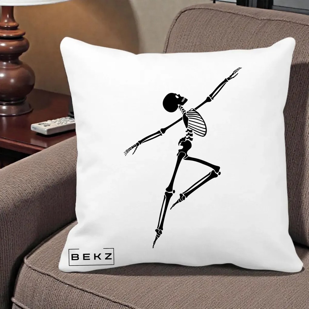 Perna Decorativa Schelet Dansator Silueta Neagra Halloween, 40x40 cm, Alba Mata, Husa Detasabila, Perna Inclusa, BEKZ®