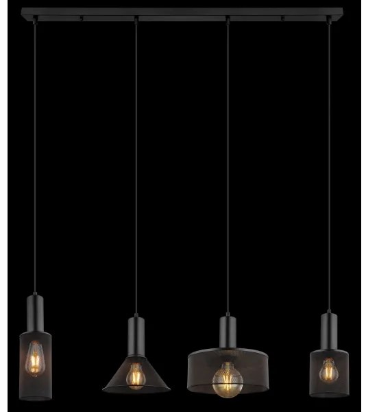 Lustră pe cablu JEDD 4xE27/60W/230V negru Globo 15648-4H