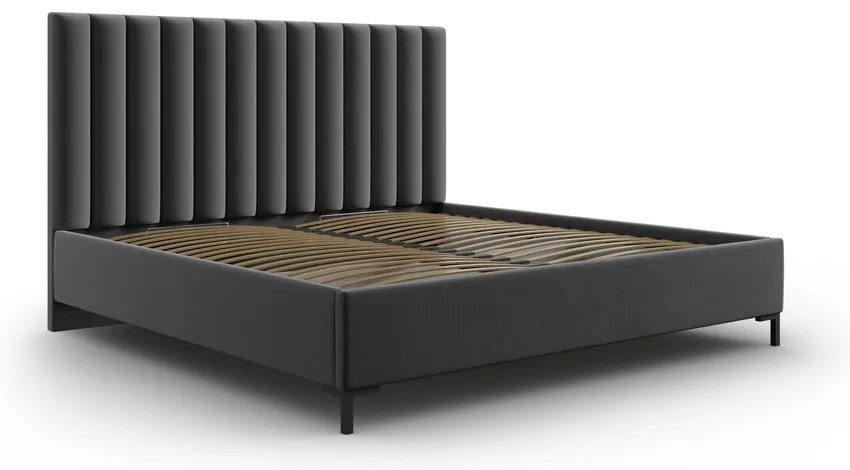 Pat matrimonial gri închis tapițat cu spațiu de depozitare și somieră 160x200 cm Casey – Mazzini Beds