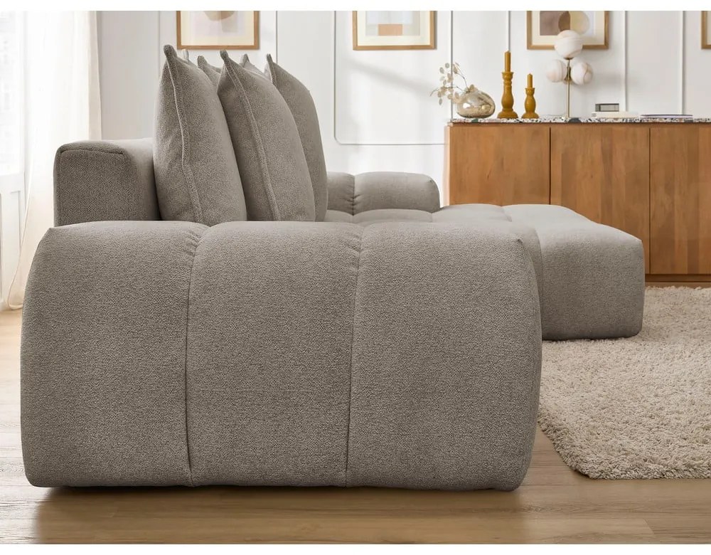 Colțar taupe extensibil/cu spațiu de depozitare cu tapițerie din chenille (cu colț pe partea dreaptă/cu șezlong) Everest – Bobochic Paris