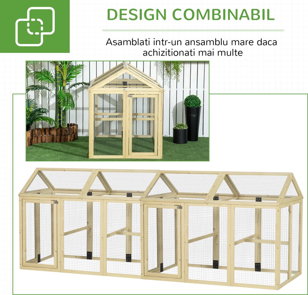 PawHut Adăpost pentru Găini de Exterior din Lemn, Cușcă cu Uși Multiple și Plasă Metalică, 140x88.5x106 cm, culoare Lemn | Aosom Romania