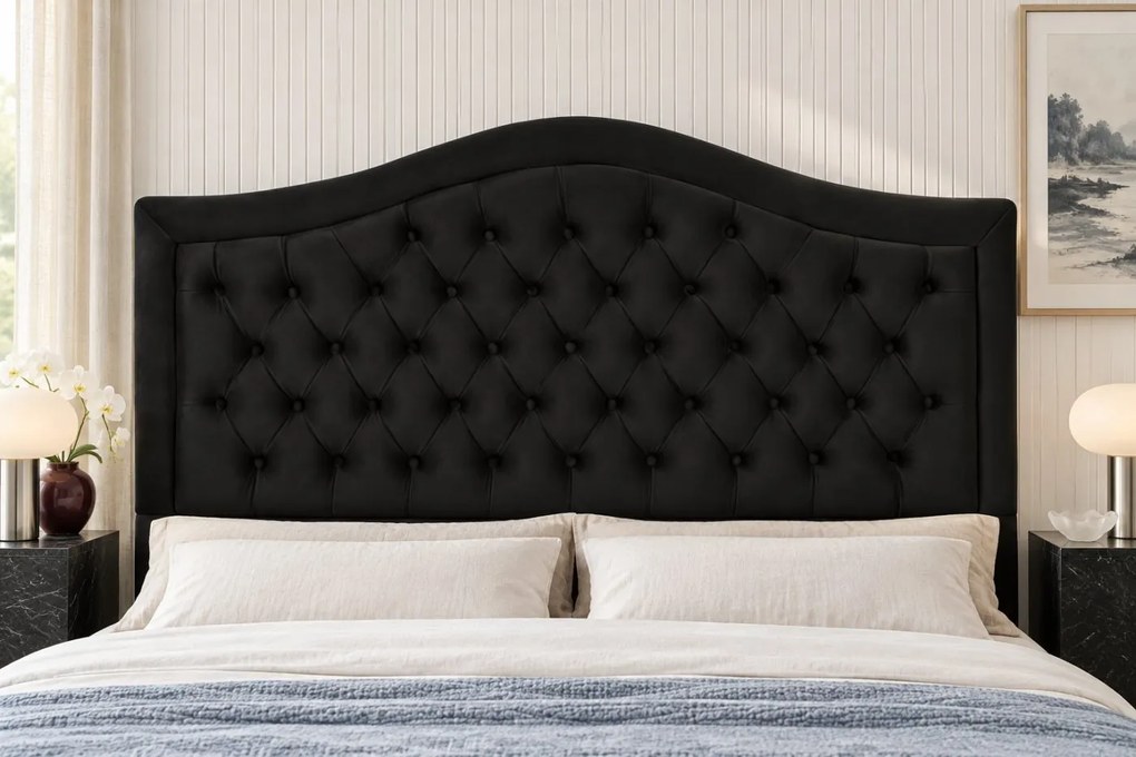 Pat tapițat din catifea Solaria 120×200 cm, negru, cu ladă de depozitare