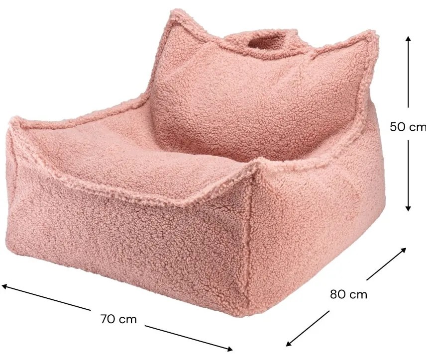 Fotoliu puf pentru copii roz cu tapițerie din țesătură bouclé Chair – Wigiwama