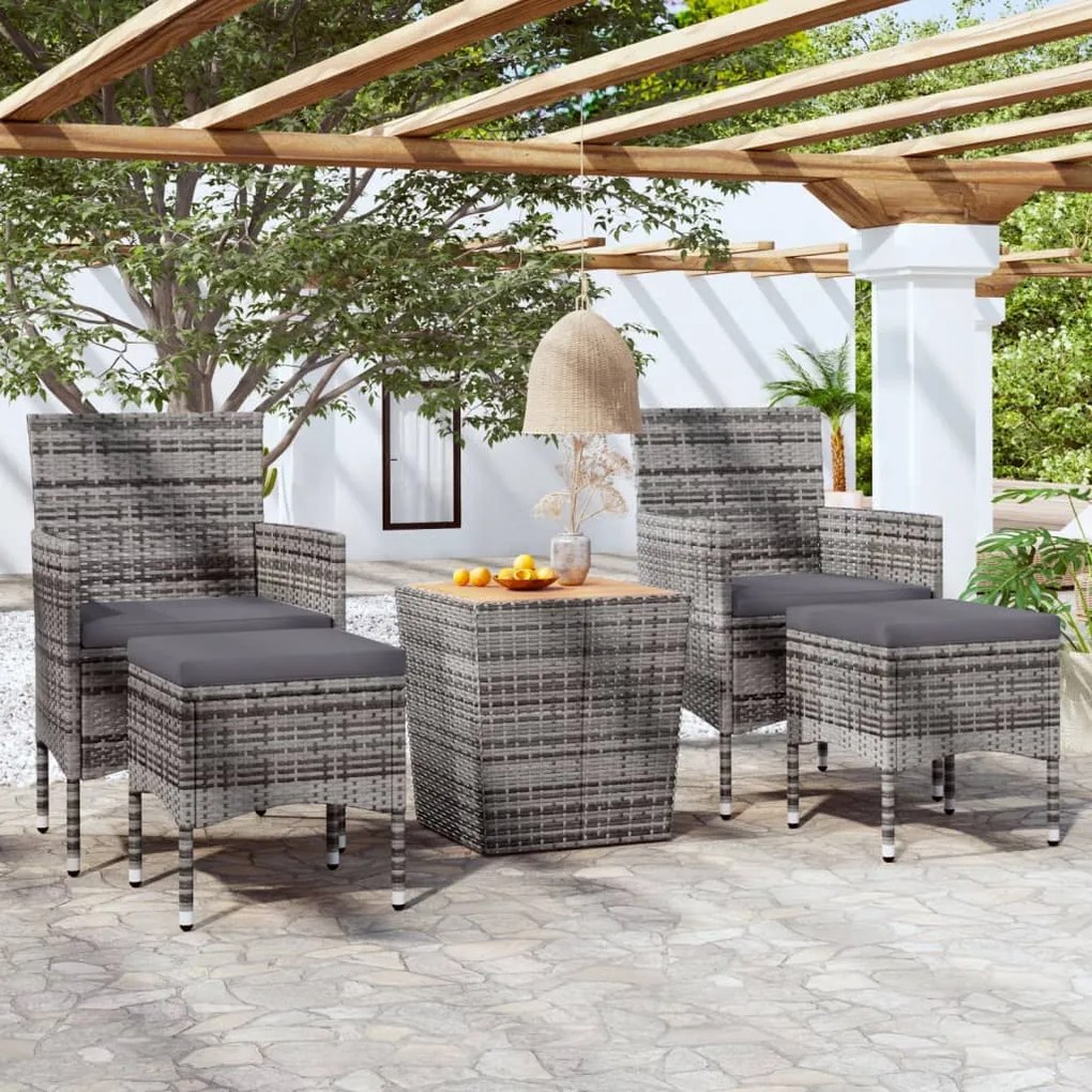 vidaXL Set mobilier grădină, 5 piese, gri, poliratan și lemn acacia