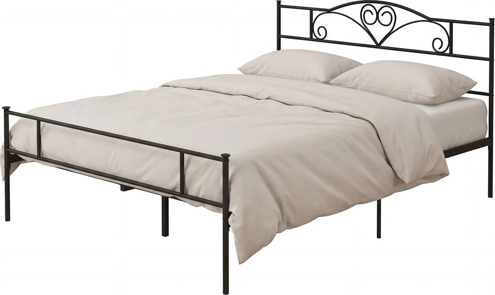 HOMCOM Cadru de pat dublu din metal pentru saltea 150x200 cm cu tăblie și picioare de 31 cm Cadru pat matrimonial cu spațiu de depozitare dedesubt 158x211x106 cm Negru | Aosom Romania