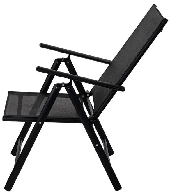 Scaun metalic pliabil Muhler 1005248, 7 pozitii, Spatar si scaun din material textil, Negru