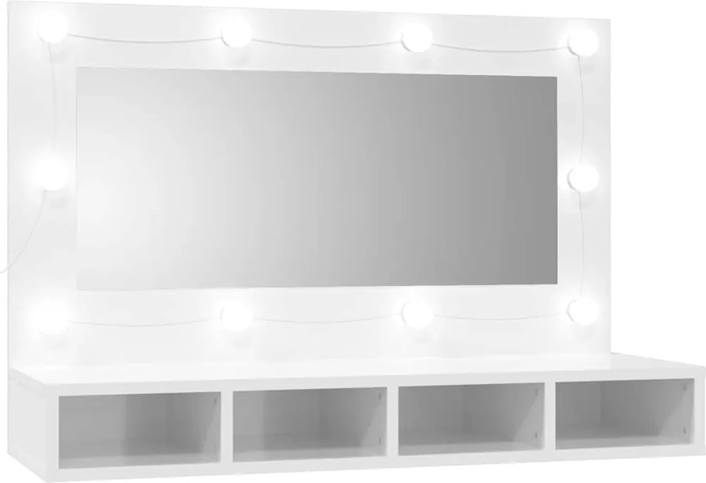 vidaXL Dulap cu oglindă și LED, alb extralucios, 90x31,5x62 cm