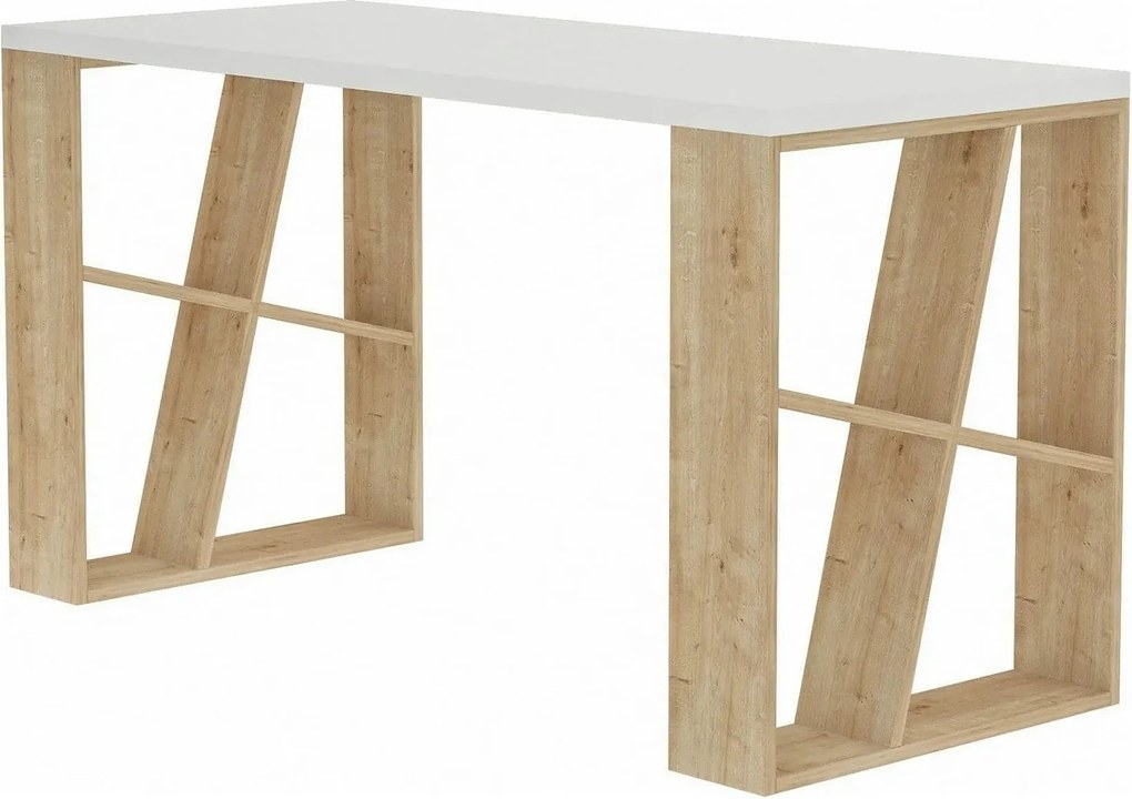 Masa birou HONEY, alb/stejar deschis, PAL melaminat, 140x60x75 cm
