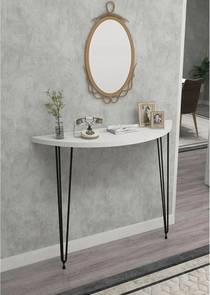 Consola oval alb-negru,seria A-630, homs,80x18x85 cm ,40047