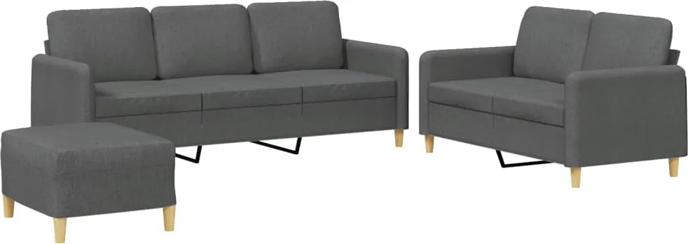 vidaXL Set de canapele cu perne, 3 piese, gri închis, textil