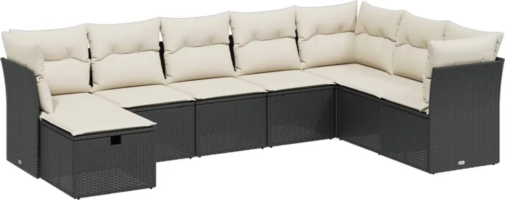 vidaXL Set mobilier de grădină cu perne, 8 piese, negru, poliratan